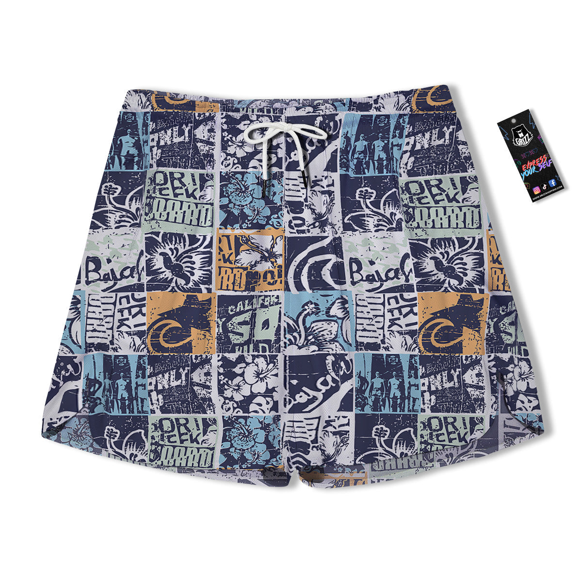Vintage Patchwork Surfing Print Pattern Men's Running Shorts-grizzshop