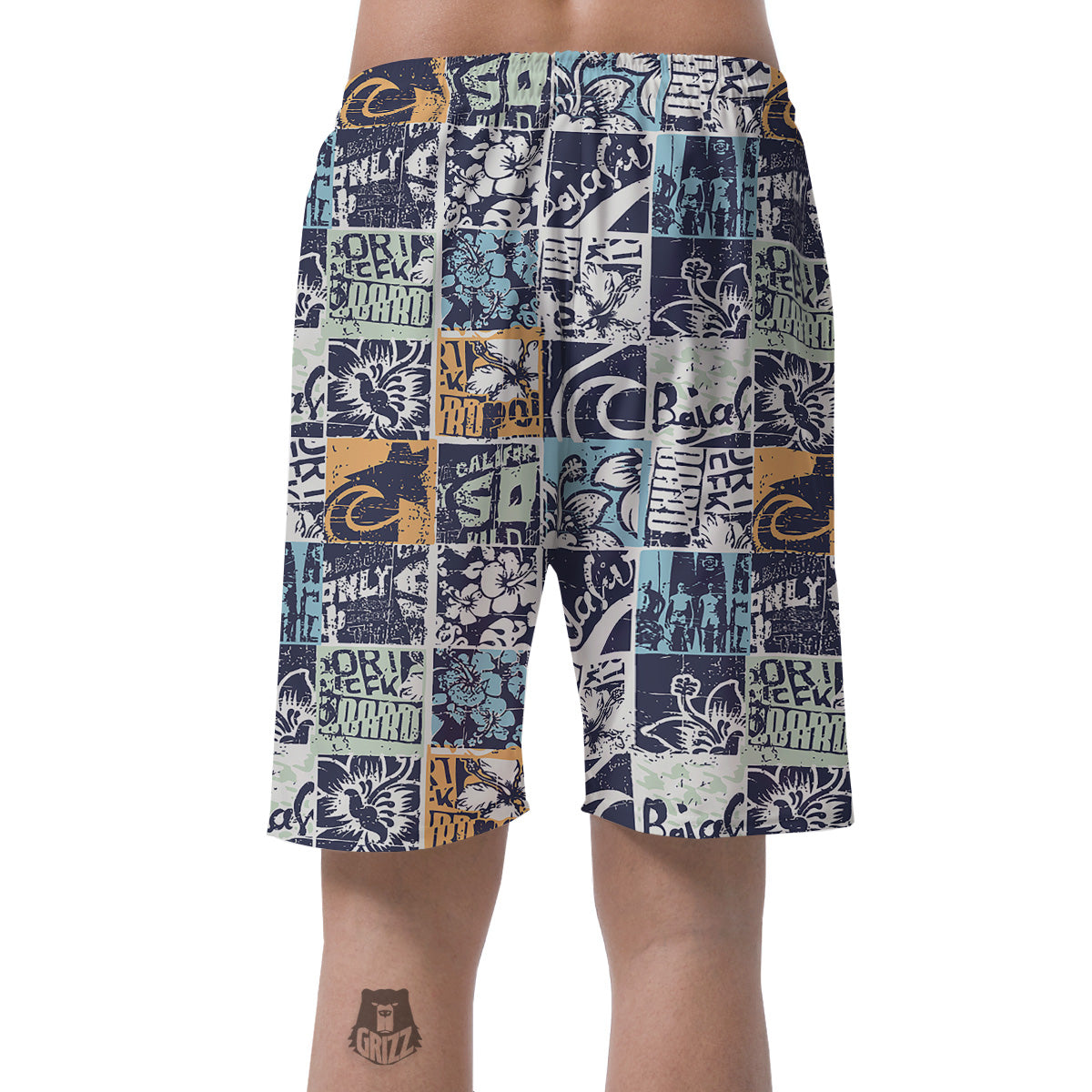 Vintage Patchwork Surfing Print Pattern Men's Shorts-grizzshop