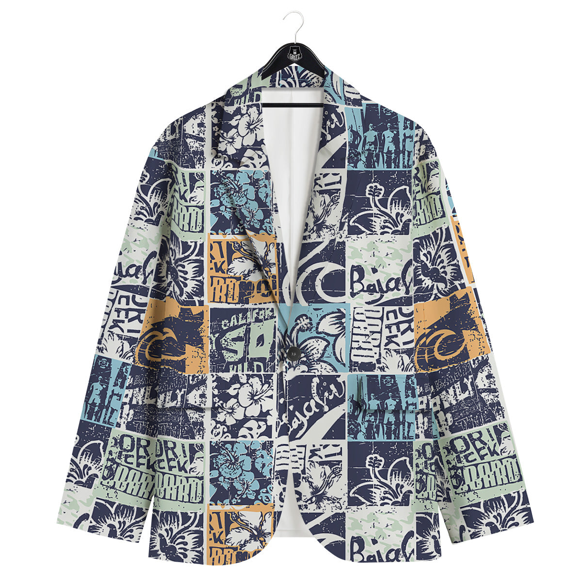 Vintage Patchwork Surfing Print Pattern Men's Sport Coat-grizzshop