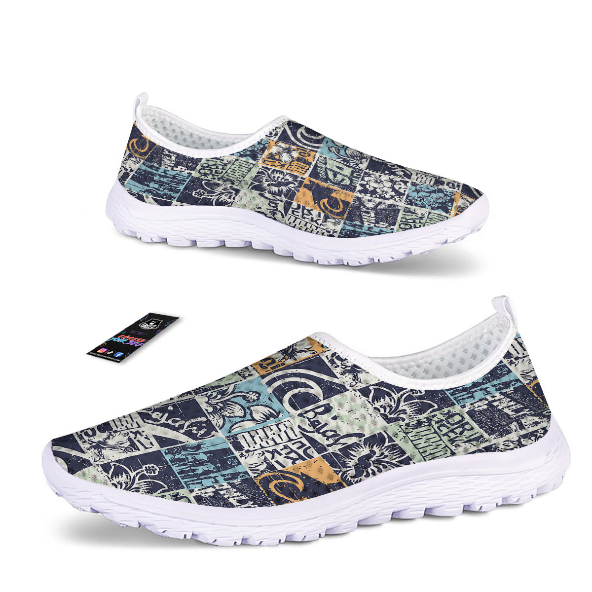 Vintage Patchwork Surfing Print Pattern Nurse Shoes-grizzshop