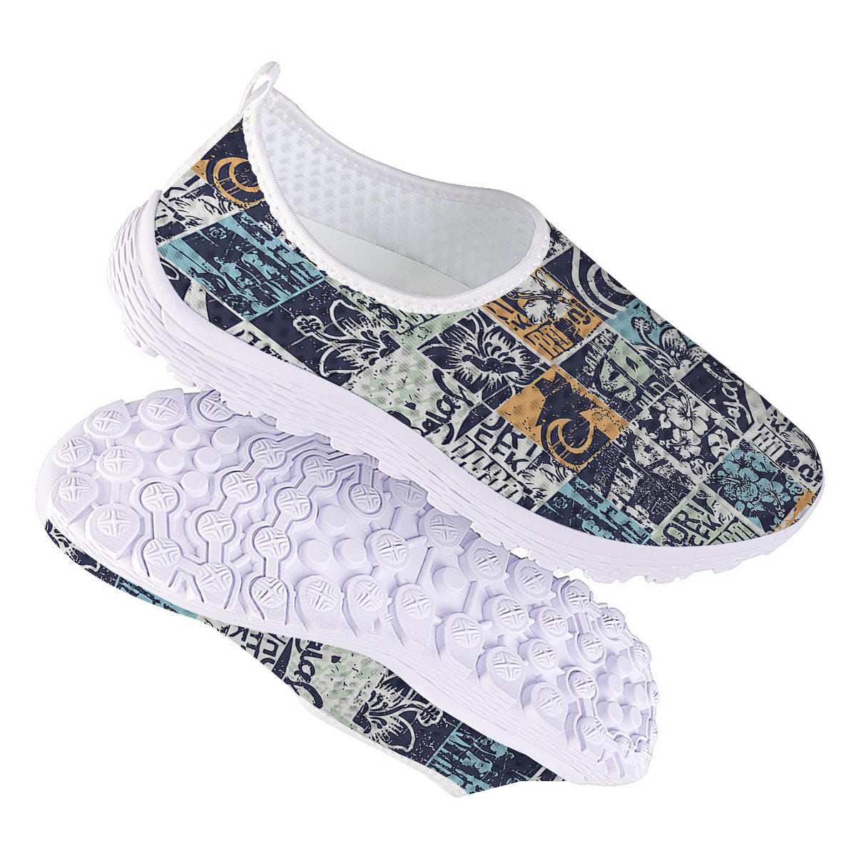 Vintage Patchwork Surfing Print Pattern Nurse Shoes-grizzshop