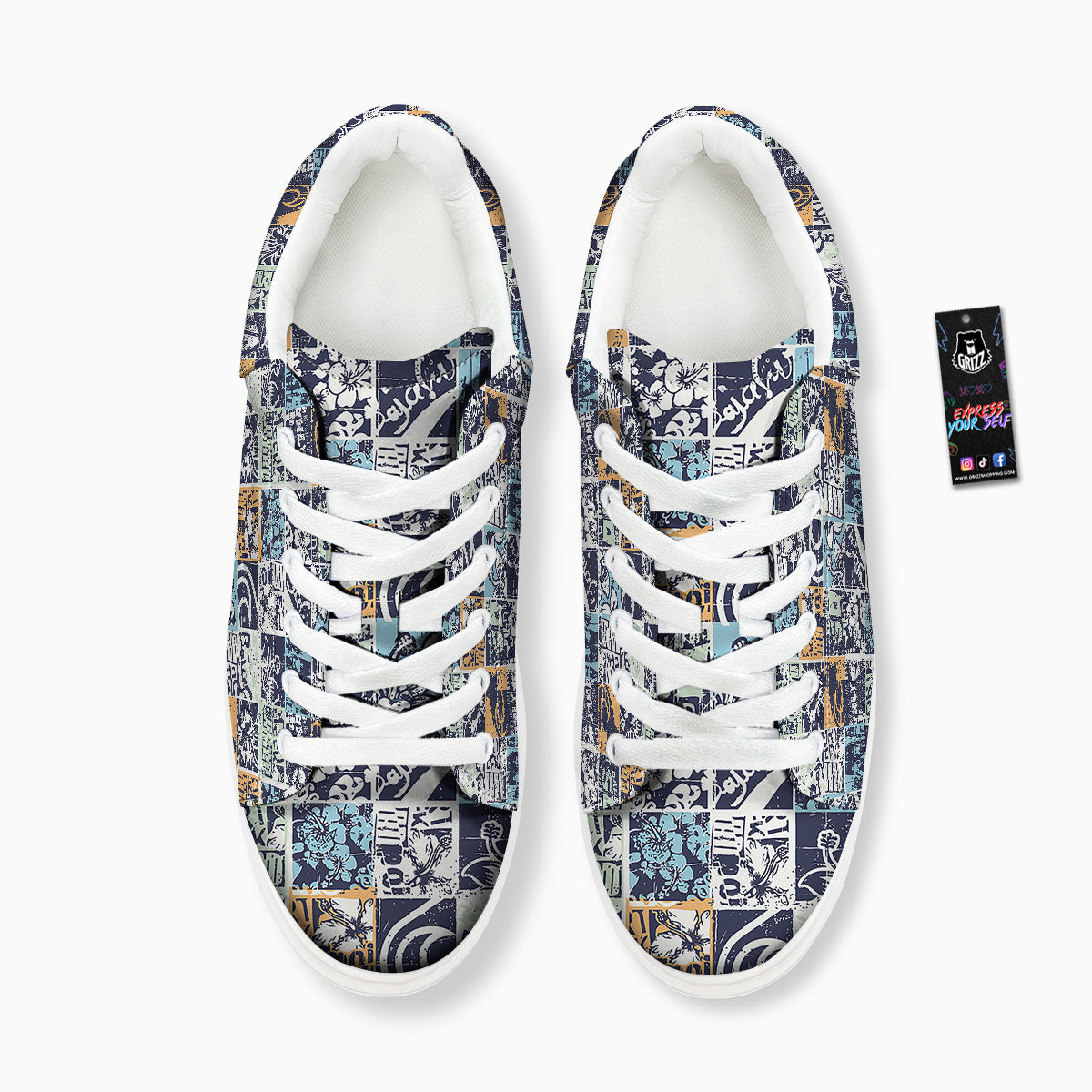 Vintage Patchwork Surfing Print Pattern Platform Shoes-grizzshop