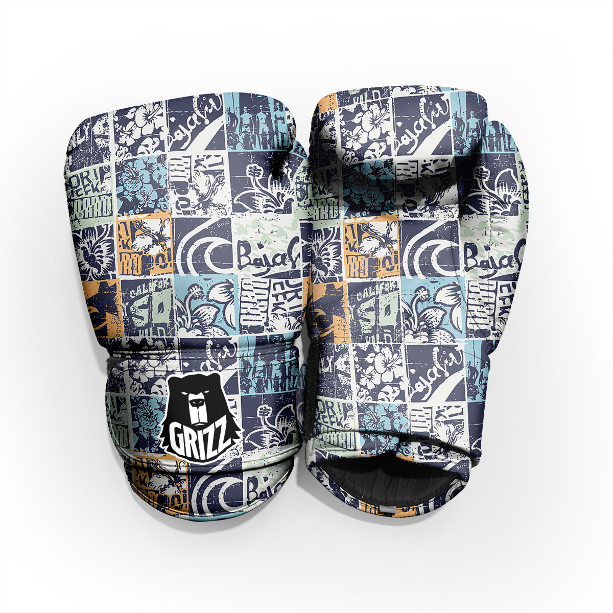 Vintage Patchwork Surfing Print Pattern Pro Boxing Glove