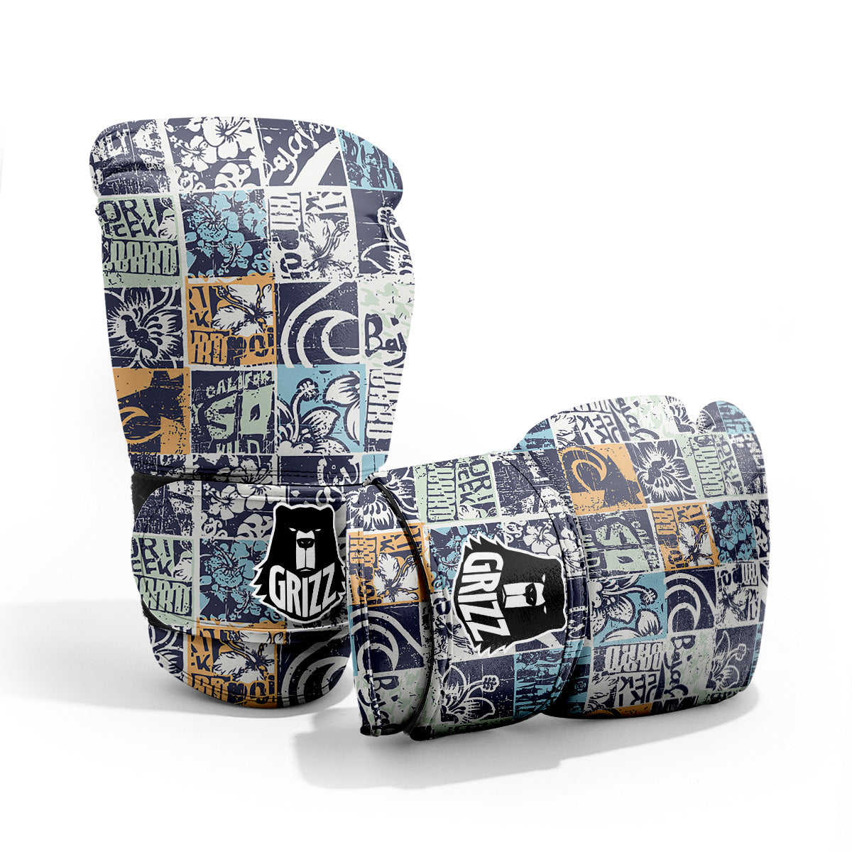 Vintage Patchwork Surfing Print Pattern Pro Boxing Glove