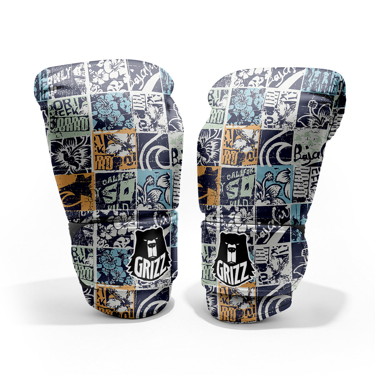 Vintage Patchwork Surfing Print Pattern Pro Boxing Glove