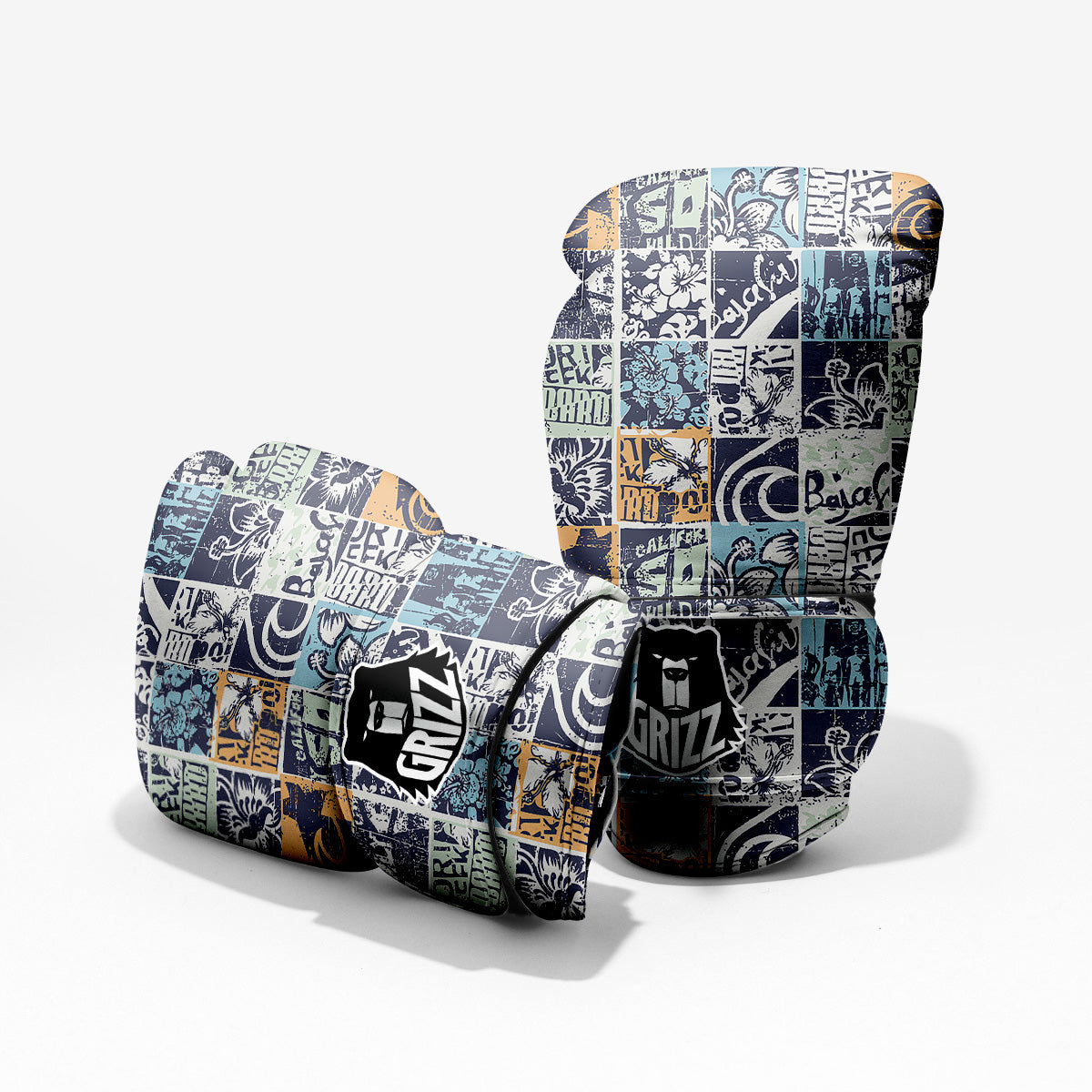 Vintage Patchwork Surfing Print Pattern Pro Boxing Glove