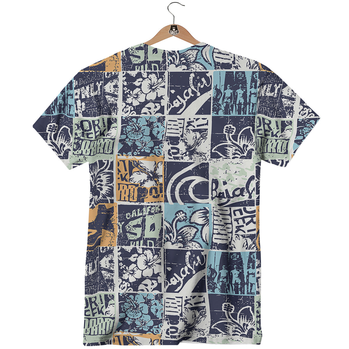 Vintage Patchwork Surfing Print Pattern T-Shirt-grizzshop