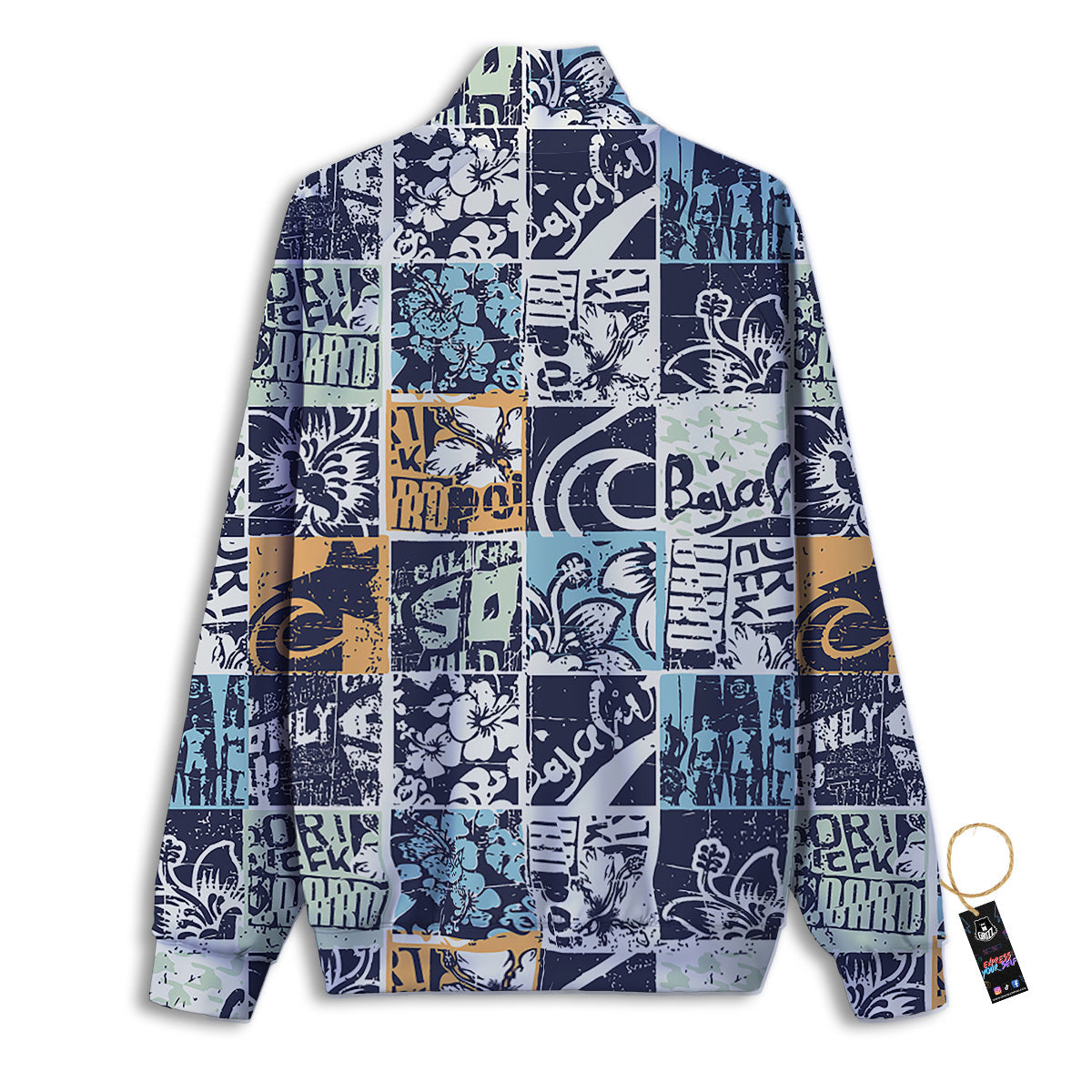 Vintage Patchwork Surfing Print Pattern Track Jacket-grizzshop