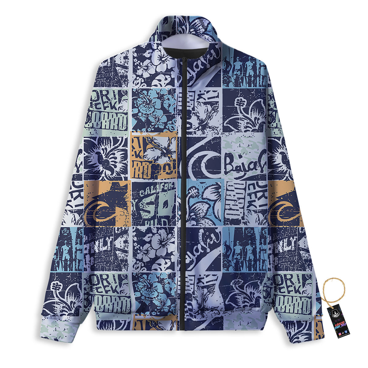 Vintage Patchwork Surfing Print Pattern Track Jacket-grizzshop
