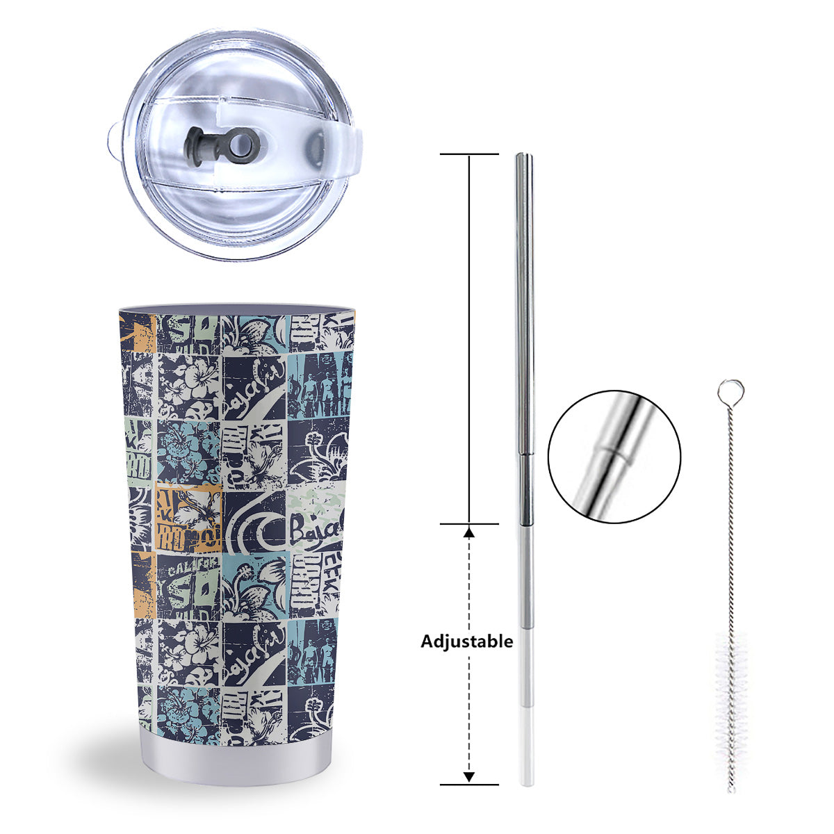 Vintage Patchwork Surfing Print Pattern Tumbler-grizzshop