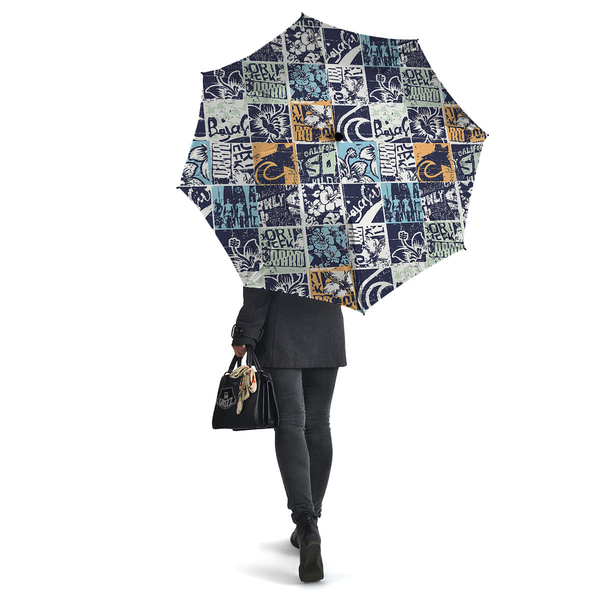 Vintage Patchwork Surfing Print Pattern Umbrella-grizzshop