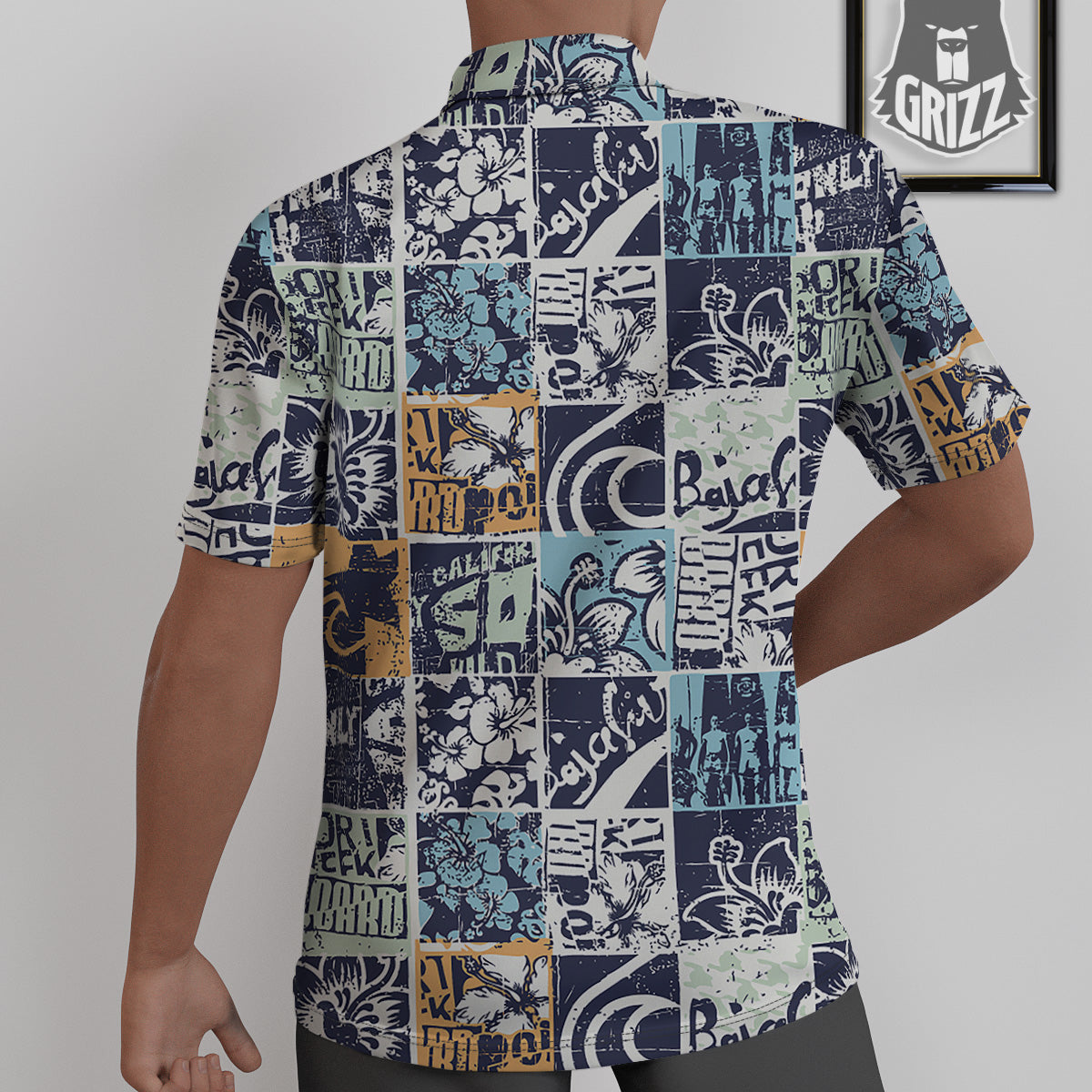 Vintage Patchwork Surfing Print Pattern Untucked Shirts-grizzshop