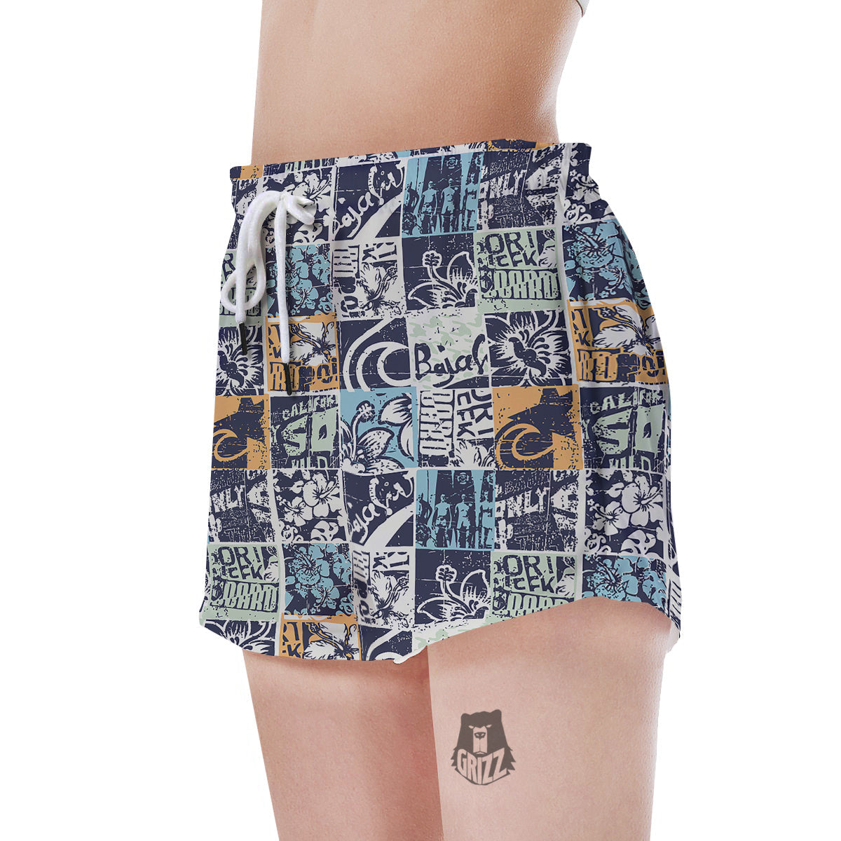 Vintage Patchwork Surfing Print Pattern Women's Shorts-grizzshop
