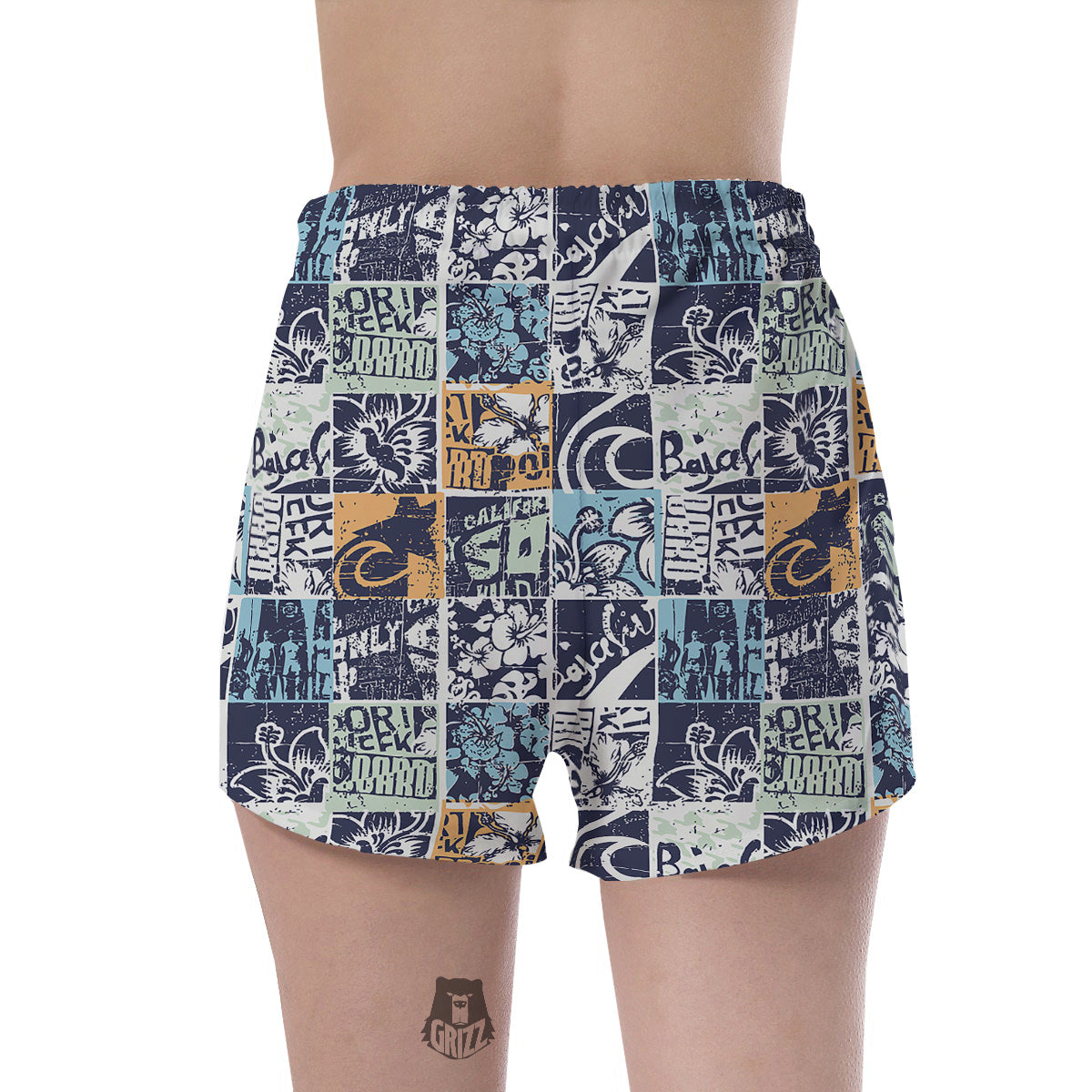 Vintage Patchwork Surfing Print Pattern Women's Shorts-grizzshop