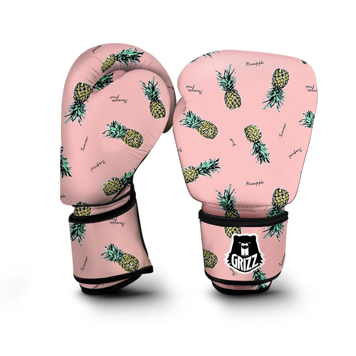 Vintage Pink Pineapple Print Boxing Gloves-grizzshop