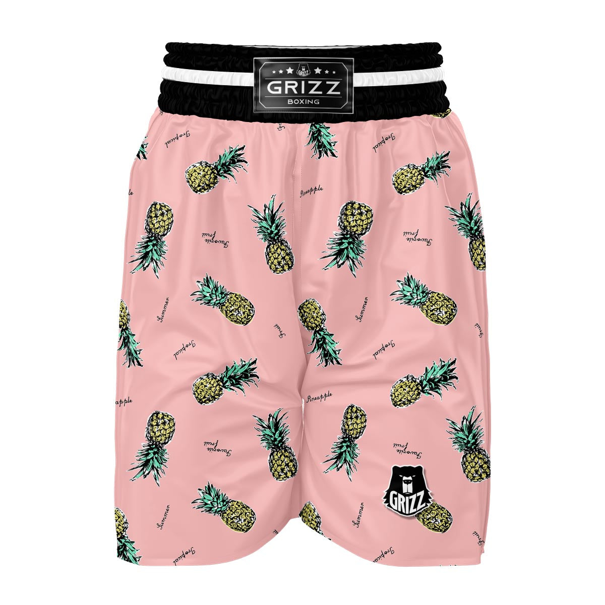 Vintage Pink Pineapple Print Boxing Shorts-grizzshop
