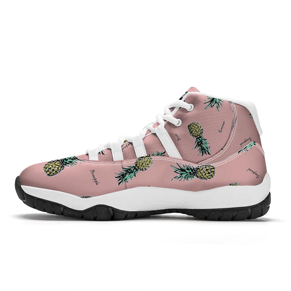 Vintage Pink Pineapple Print White Bball Shoes-grizzshop