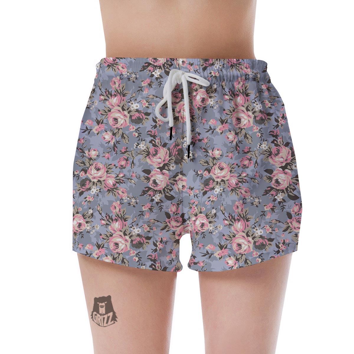 Vintage Pink Rose Flower Print Women's Shorts-grizzshop