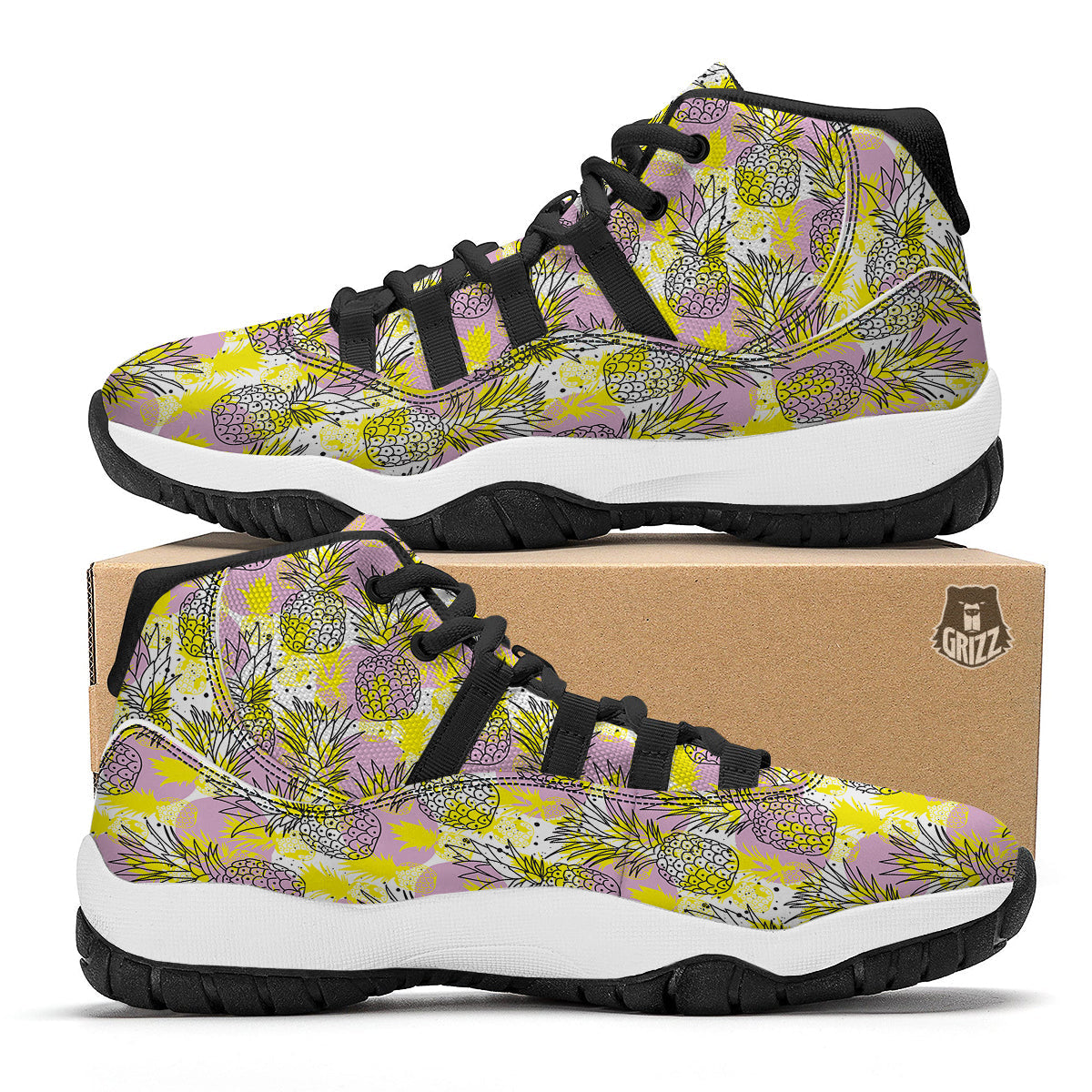 Vintage Premium Drawing Pineapple Print Black Bball Shoes-grizzshop