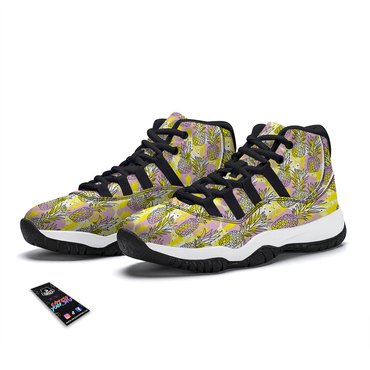 Vintage Premium Drawing Pineapple Print Black Bball Shoes-grizzshop