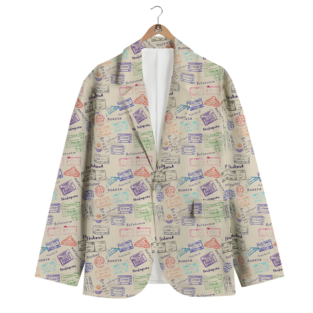 Vintage Stamp Travel Print Pattern Men's Blazer-grizzshop