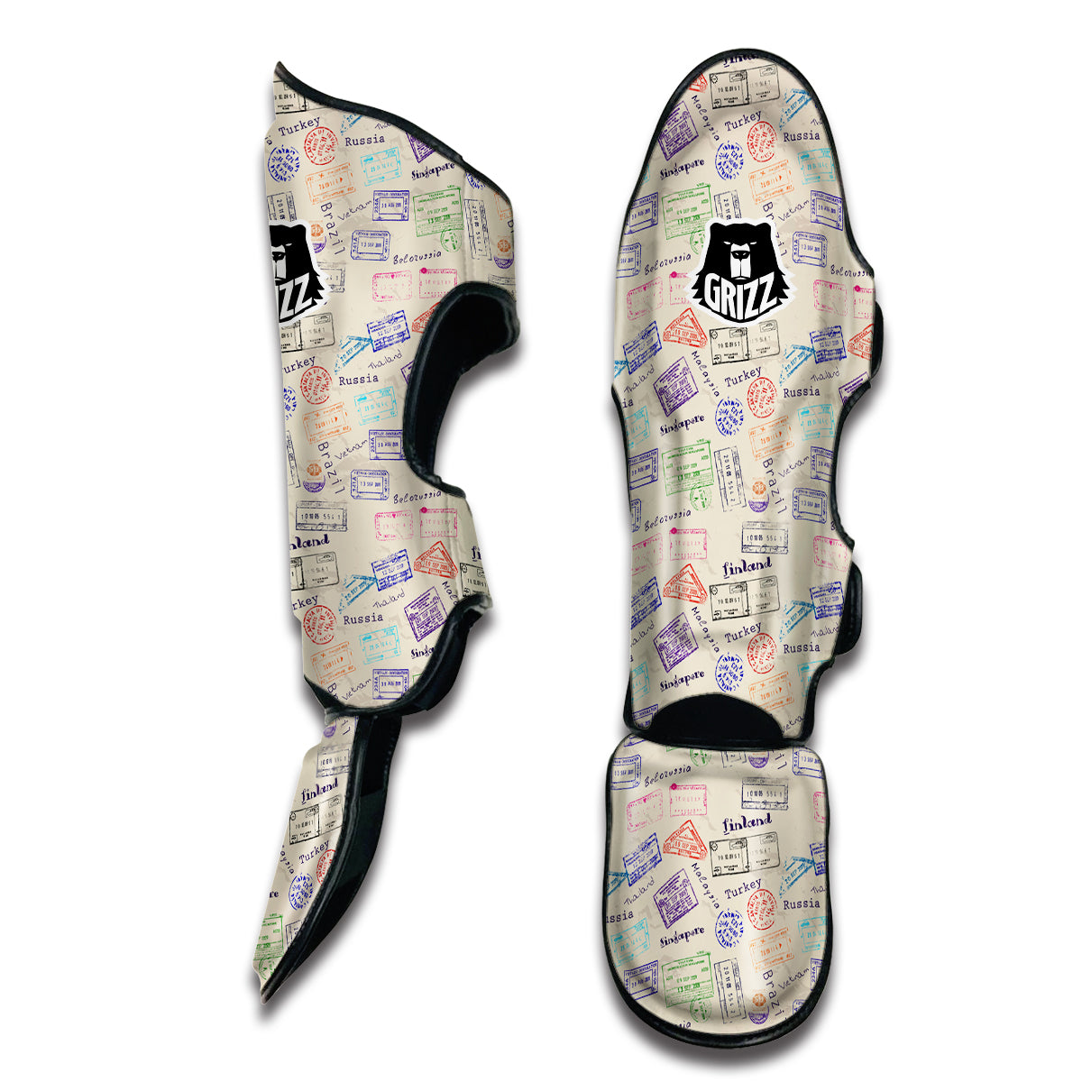 Vintage Stamp Travel Print Pattern Muay Thai Shin Guards-grizzshop