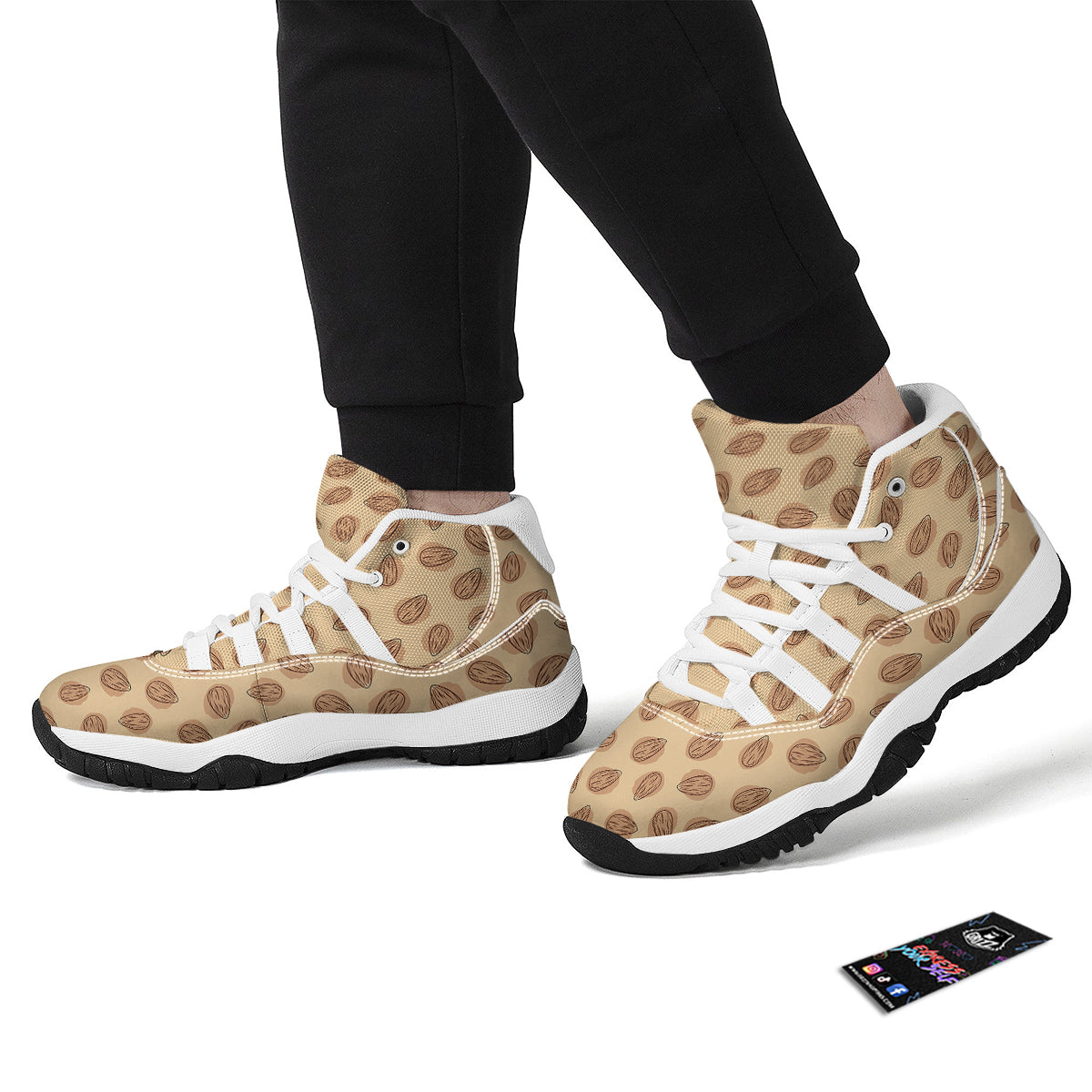 Vintage Style Almond Print Pattern White Bball Shoes-grizzshop