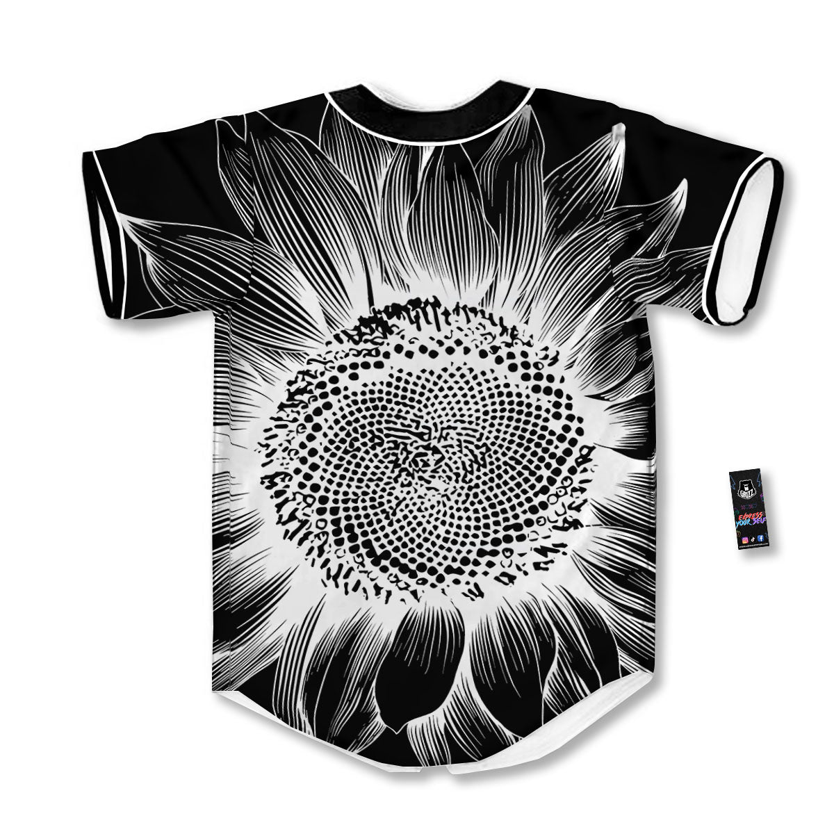 Vintage Sunflower White And Black Print Baseball Jersey-grizzshop