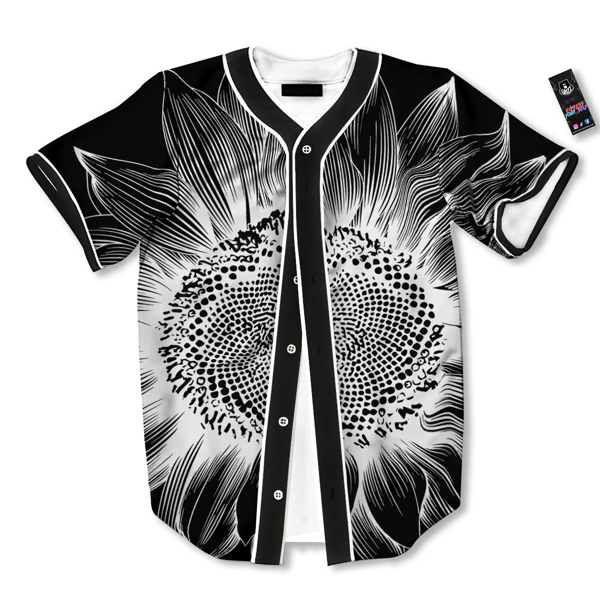 Vintage Sunflower White And Black Print Baseball Jersey-grizzshop
