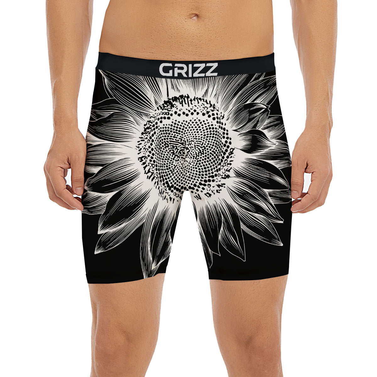 Vintage Sunflower White And Black Print Boxer Briefs-grizzshop
