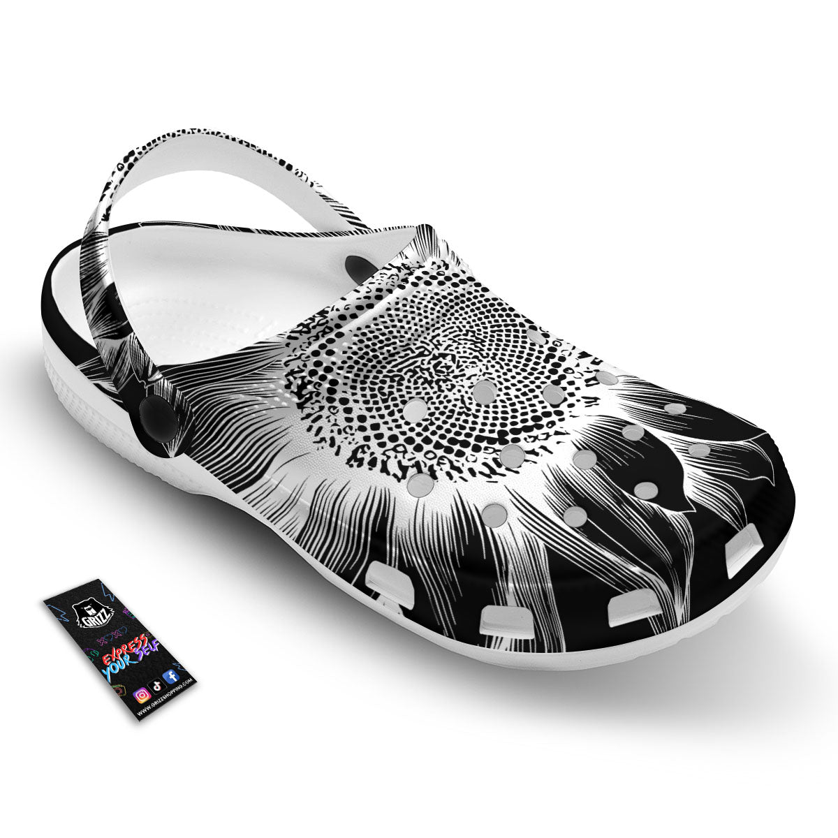 Vintage Sunflower White And Black Print Clog-grizzshop