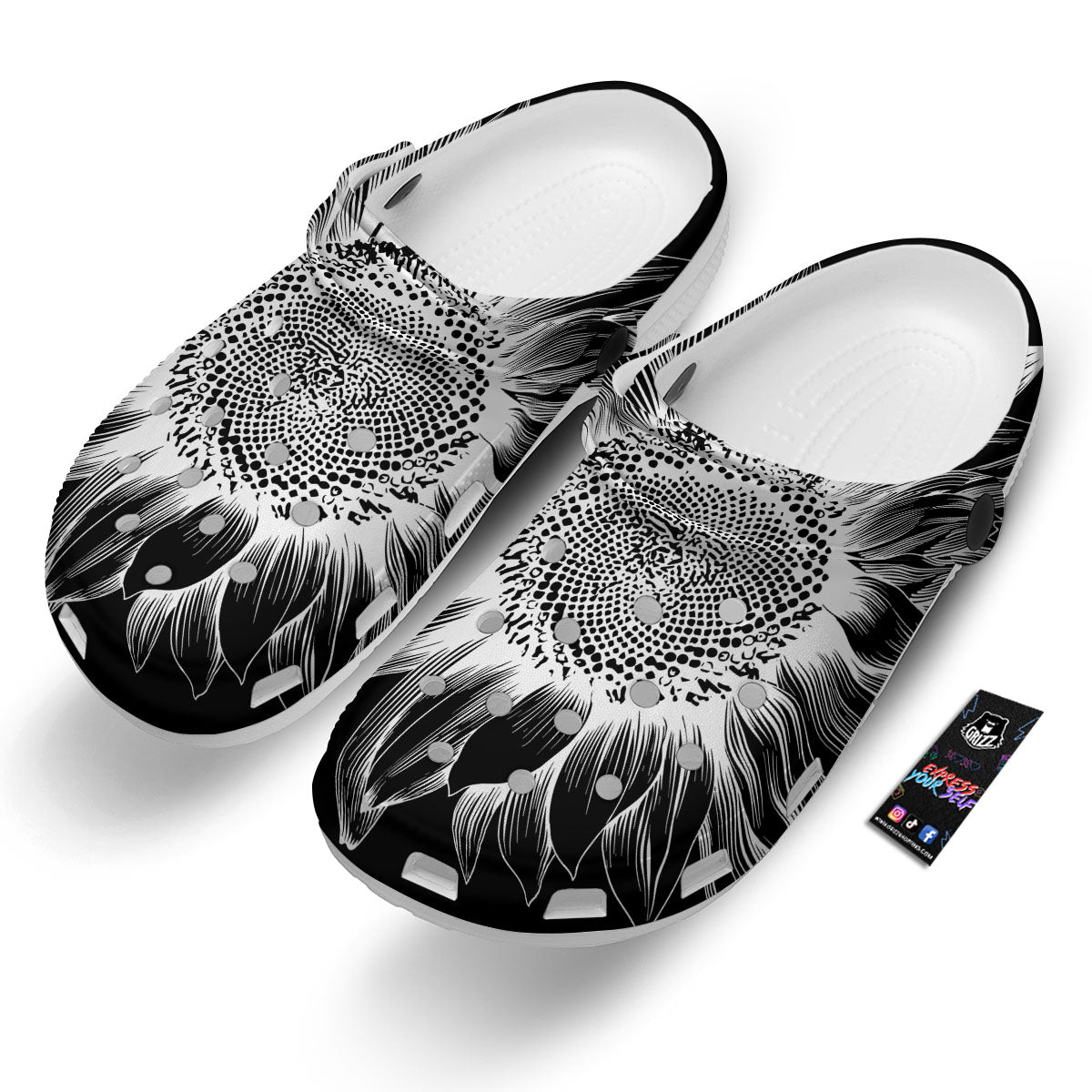 Vintage Sunflower White And Black Print Clog-grizzshop