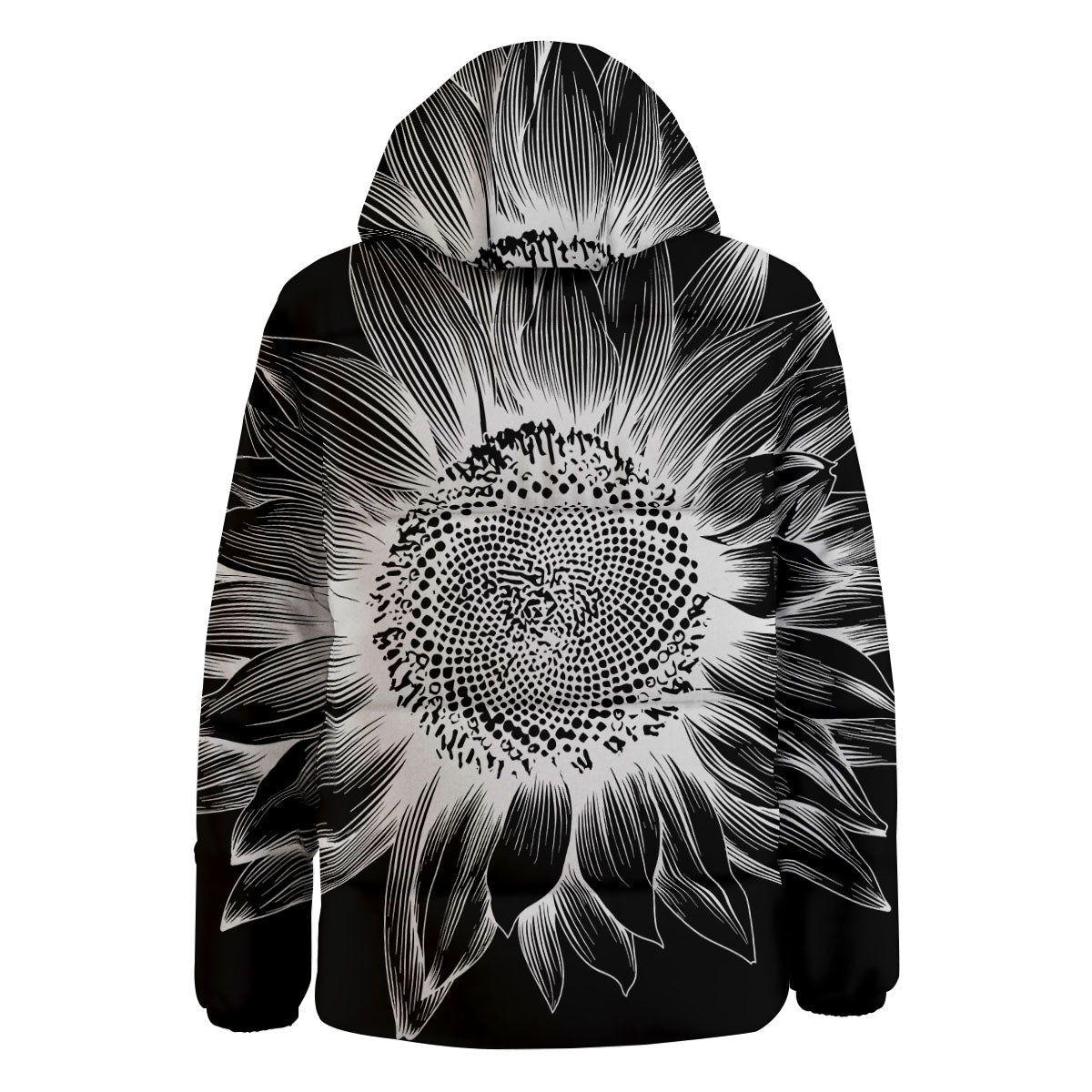 Vintage Sunflower White And Black Print Down Jacket-grizzshop