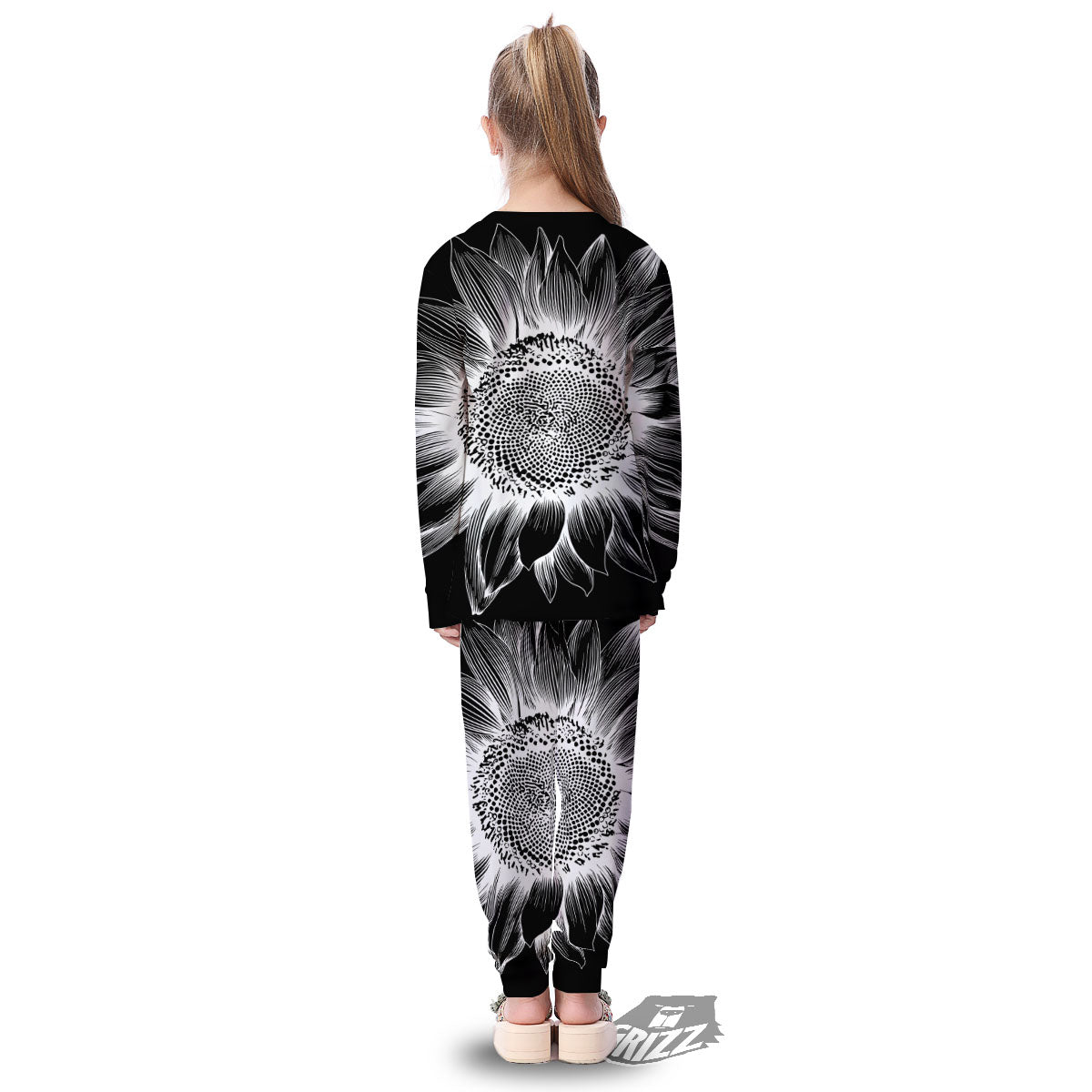 Vintage Sunflower White And Black Print Kid's Pajamas-grizzshop