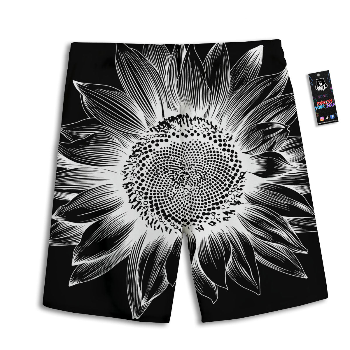 Vintage Sunflower White And Black Print Men's Athletic Shorts