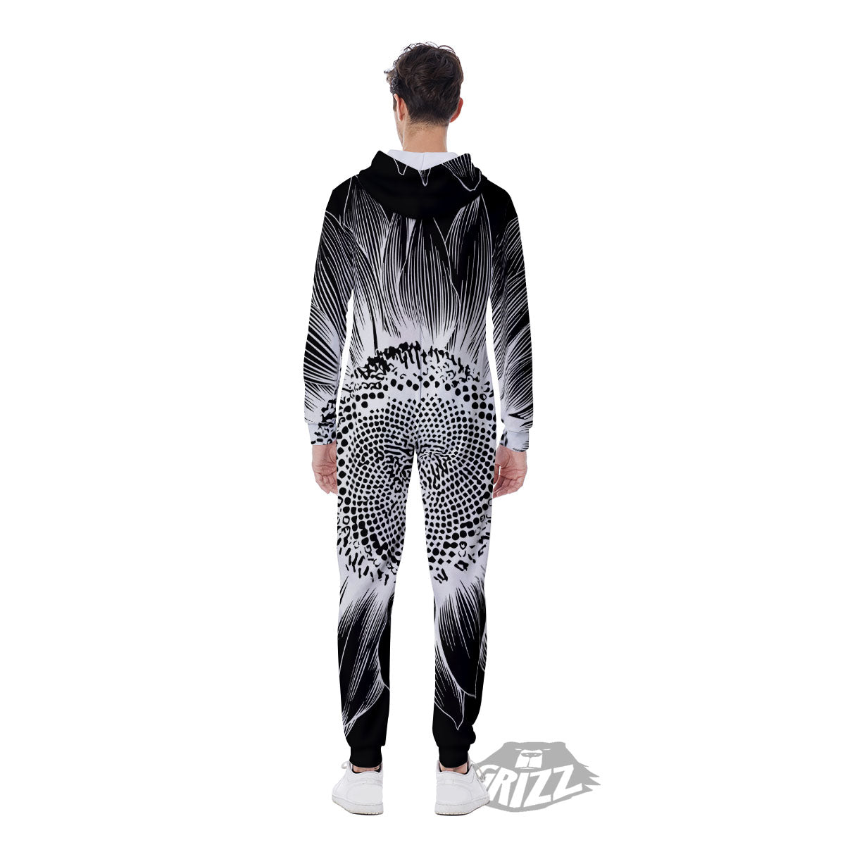 Vintage Sunflower White And Black Print Men's Jumpsuit-grizzshop