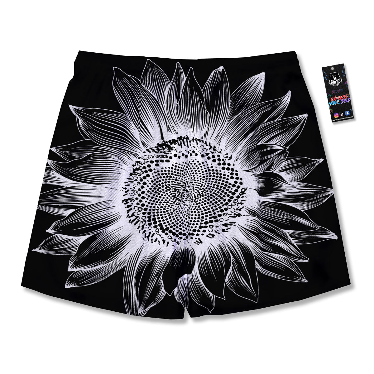 Vintage Sunflower White And Black Print Men's Running Shorts-grizzshop