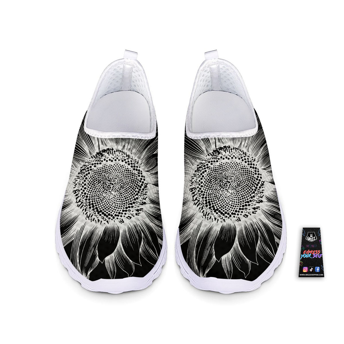 Vintage Sunflower White And Black Print Nurse Shoes-grizzshop