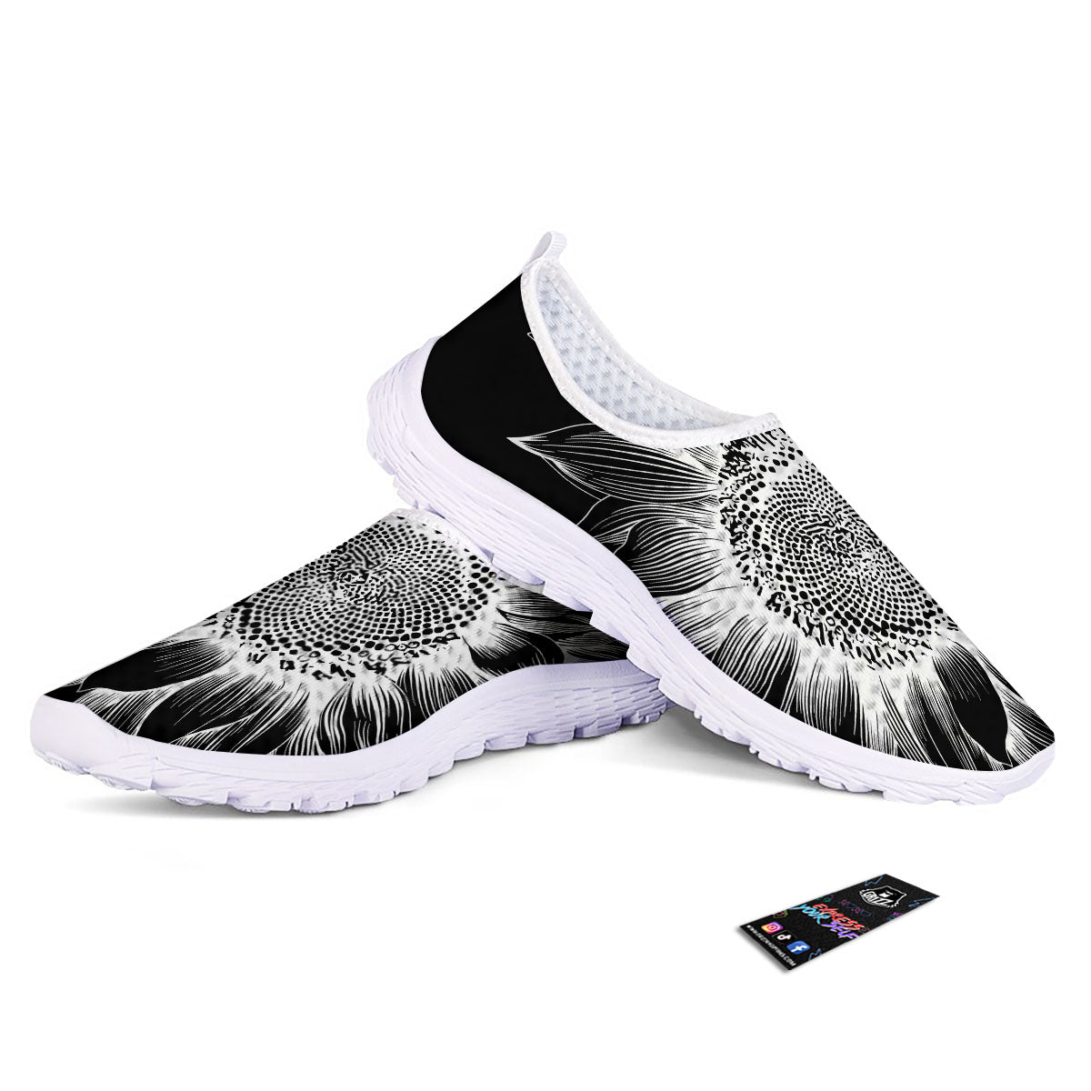 Vintage Sunflower White And Black Print Nurse Shoes-grizzshop