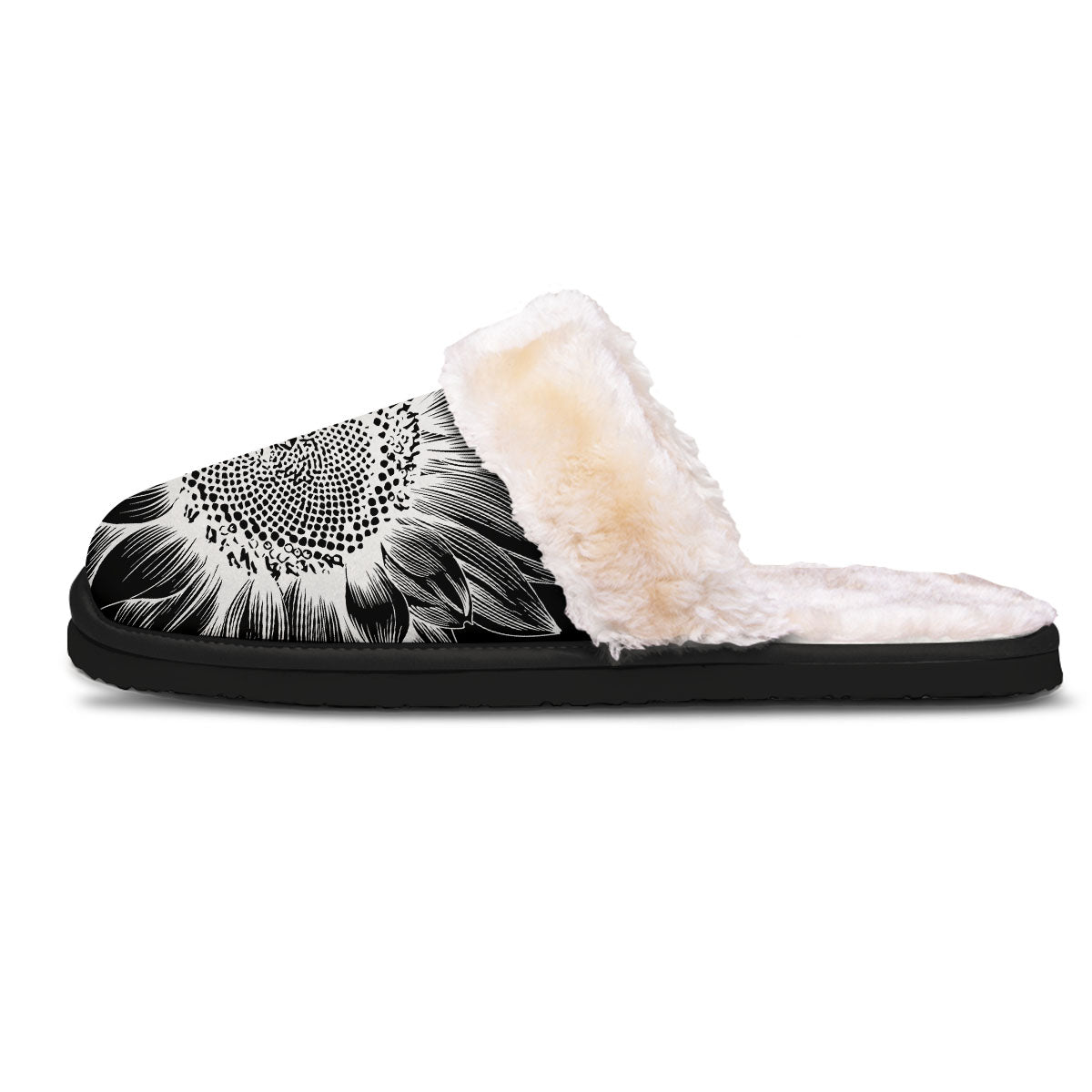 Vintage Sunflower White And Black Print Slippers-grizzshop