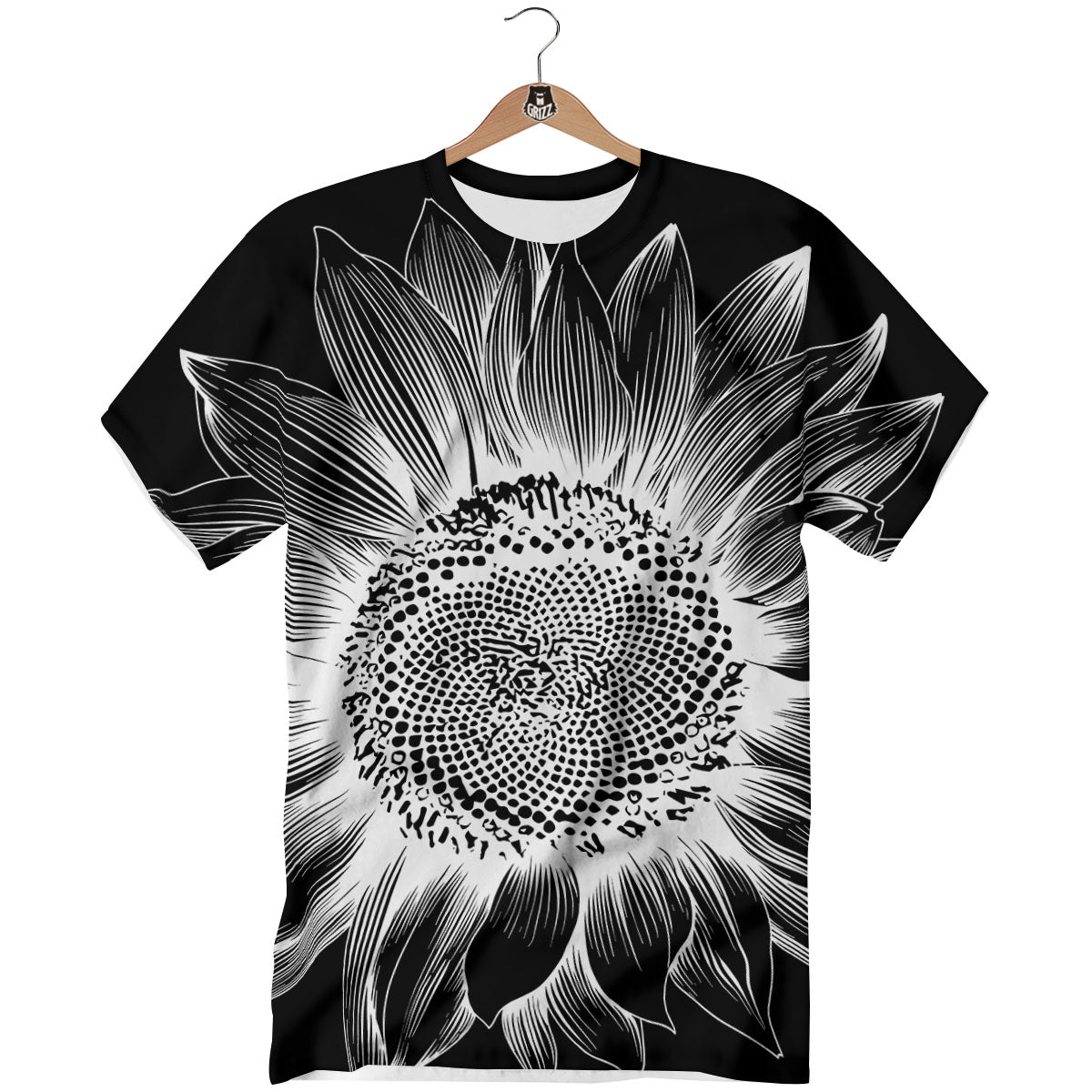Vintage Sunflower White And Black Print T-Shirt-grizzshop