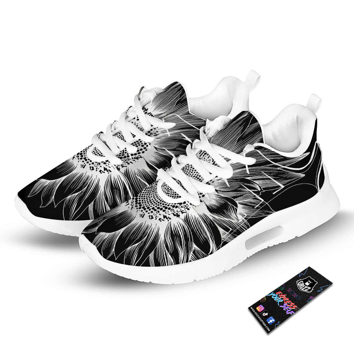 Vintage Sunflower White And Black Print Tennis Shoes-grizzshop