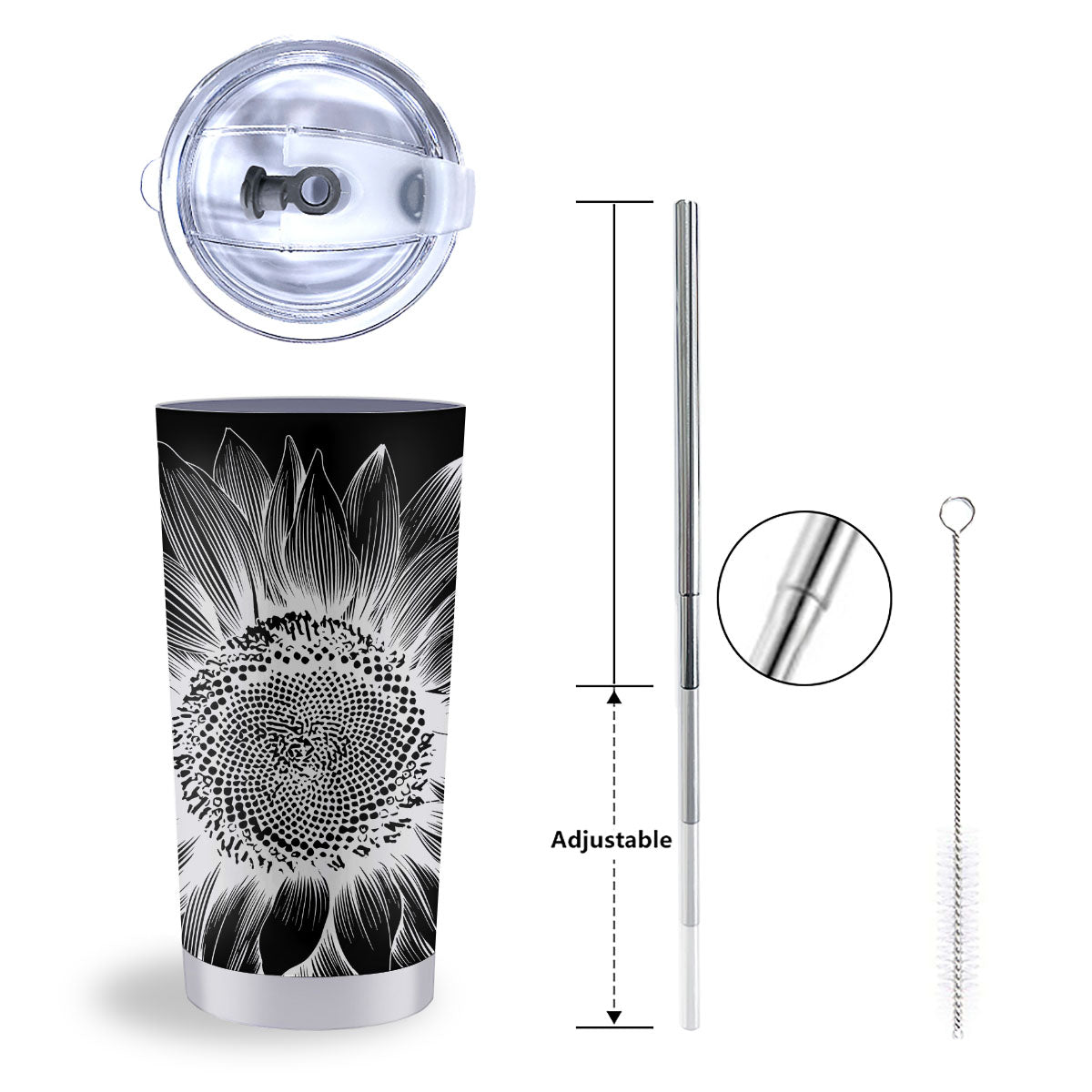 Vintage Sunflower White And Black Print Tumbler-grizzshop