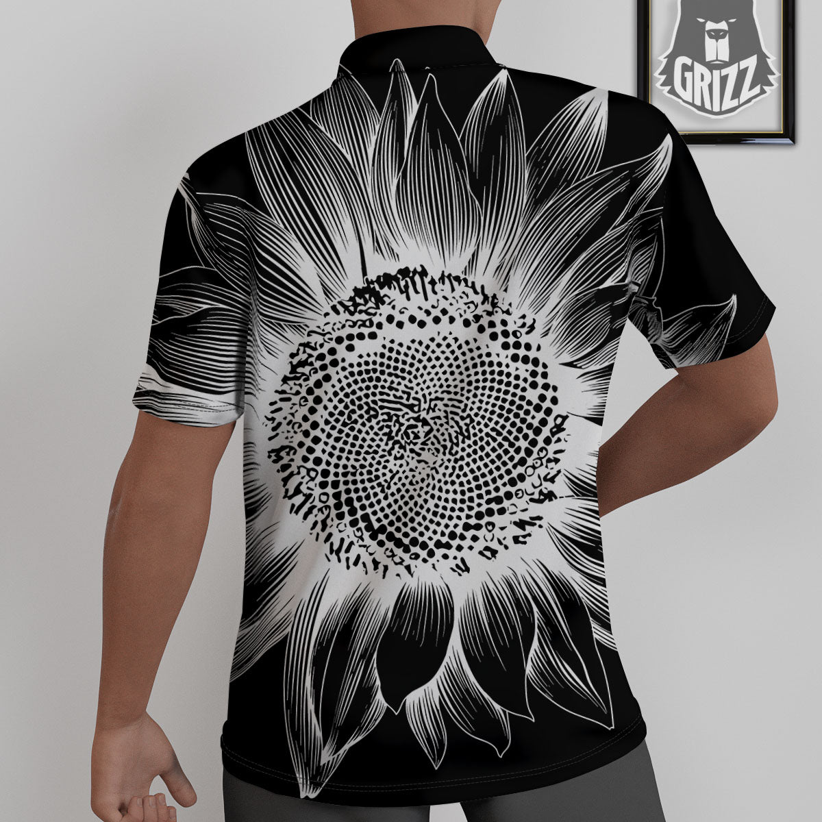 Vintage Sunflower White And Black Print Untucked Shirts-grizzshop