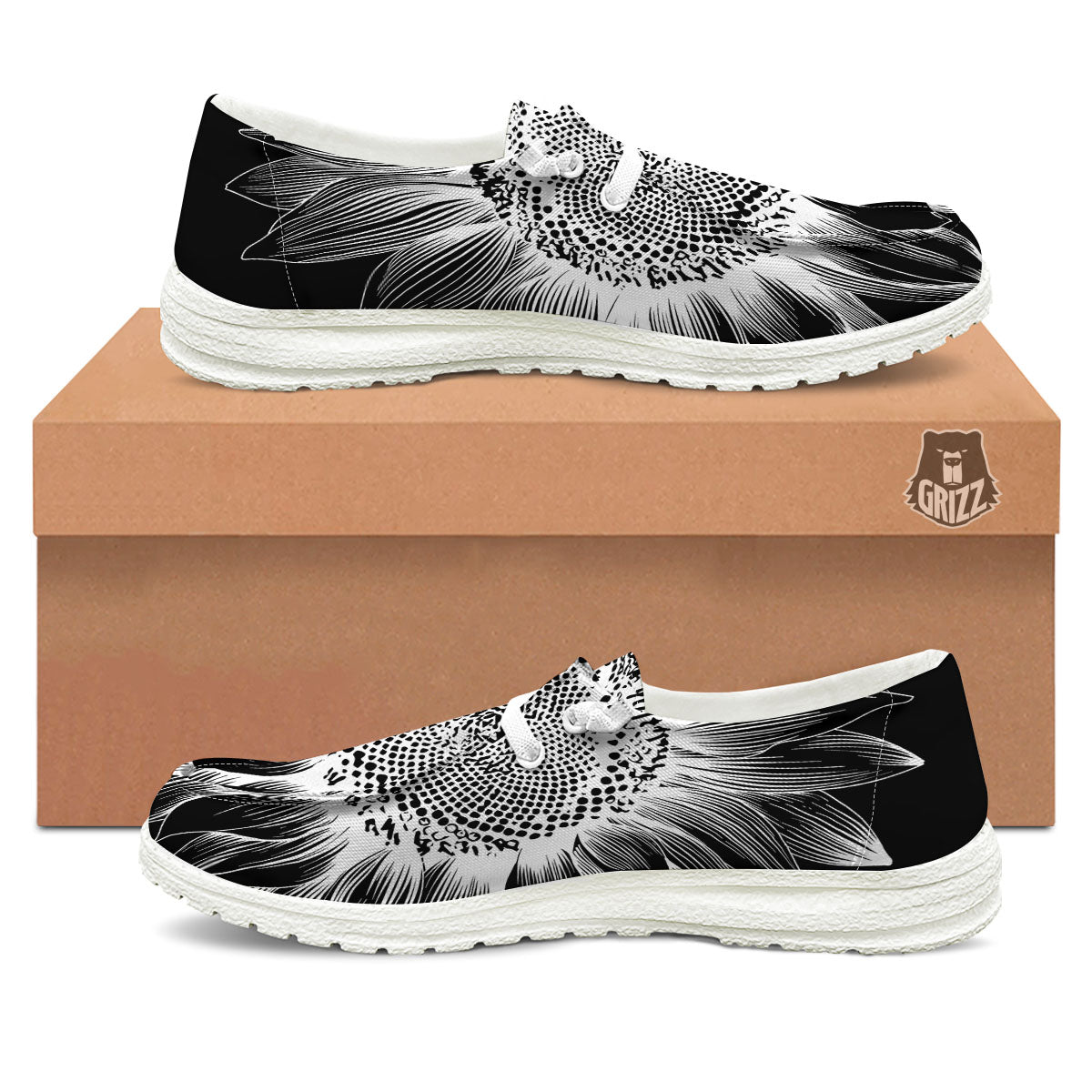 Vintage Sunflower White And Black Print White Loafers-grizzshop