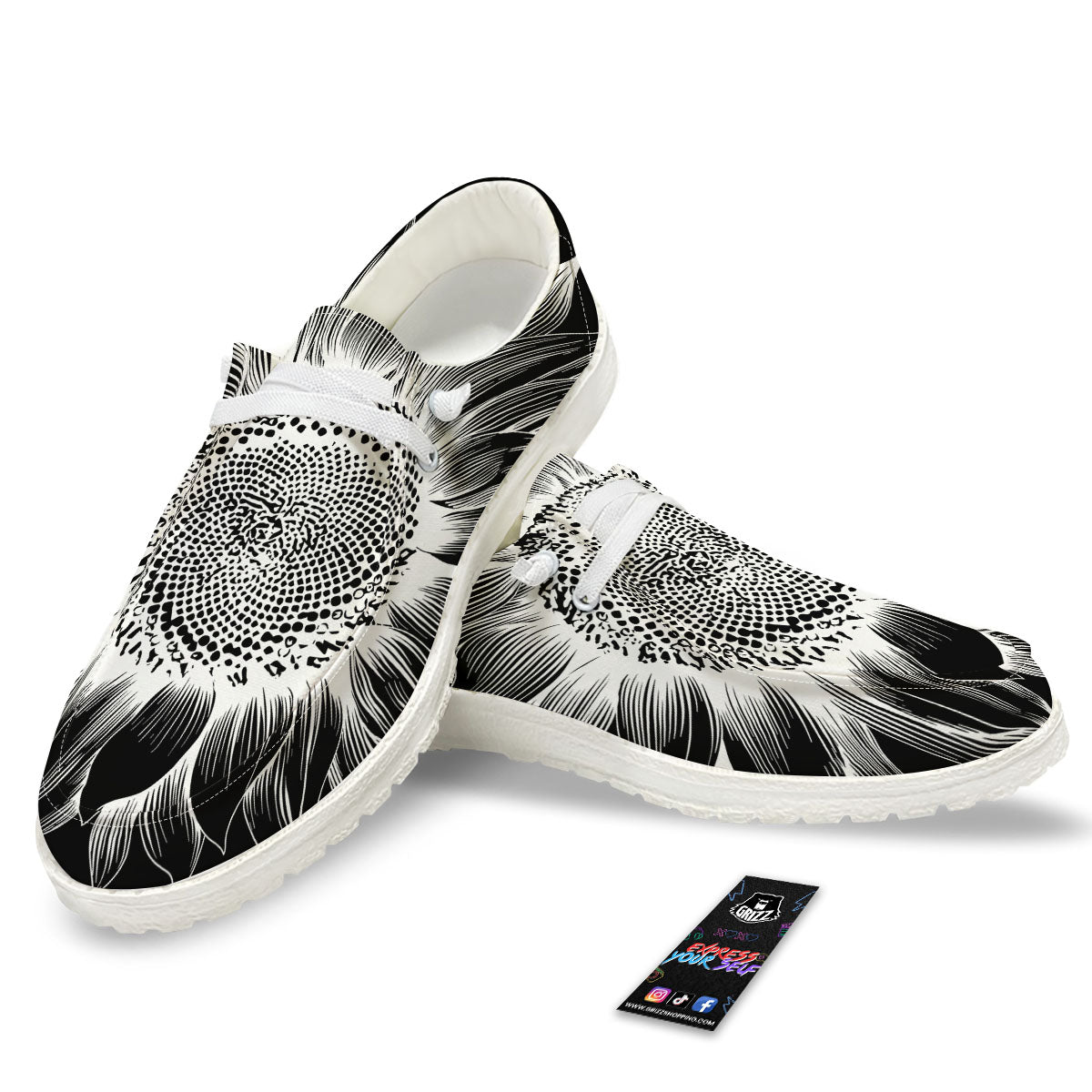 Vintage Sunflower White And Black Print White Loafers-grizzshop