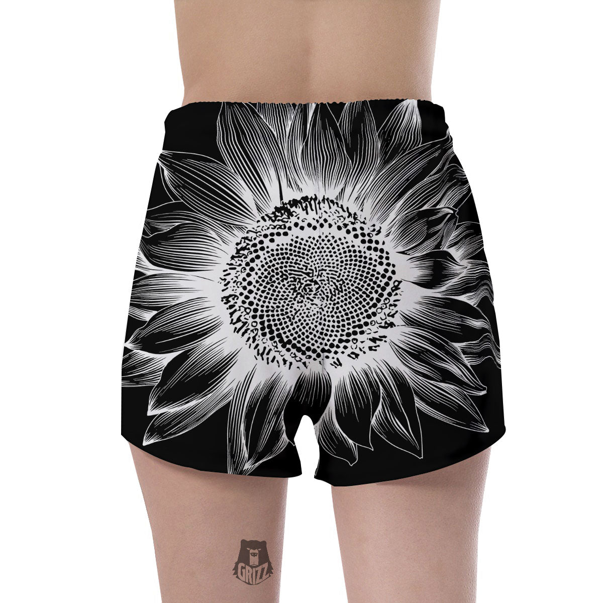 Vintage Sunflower White And Black Print Women's Shorts-grizzshop