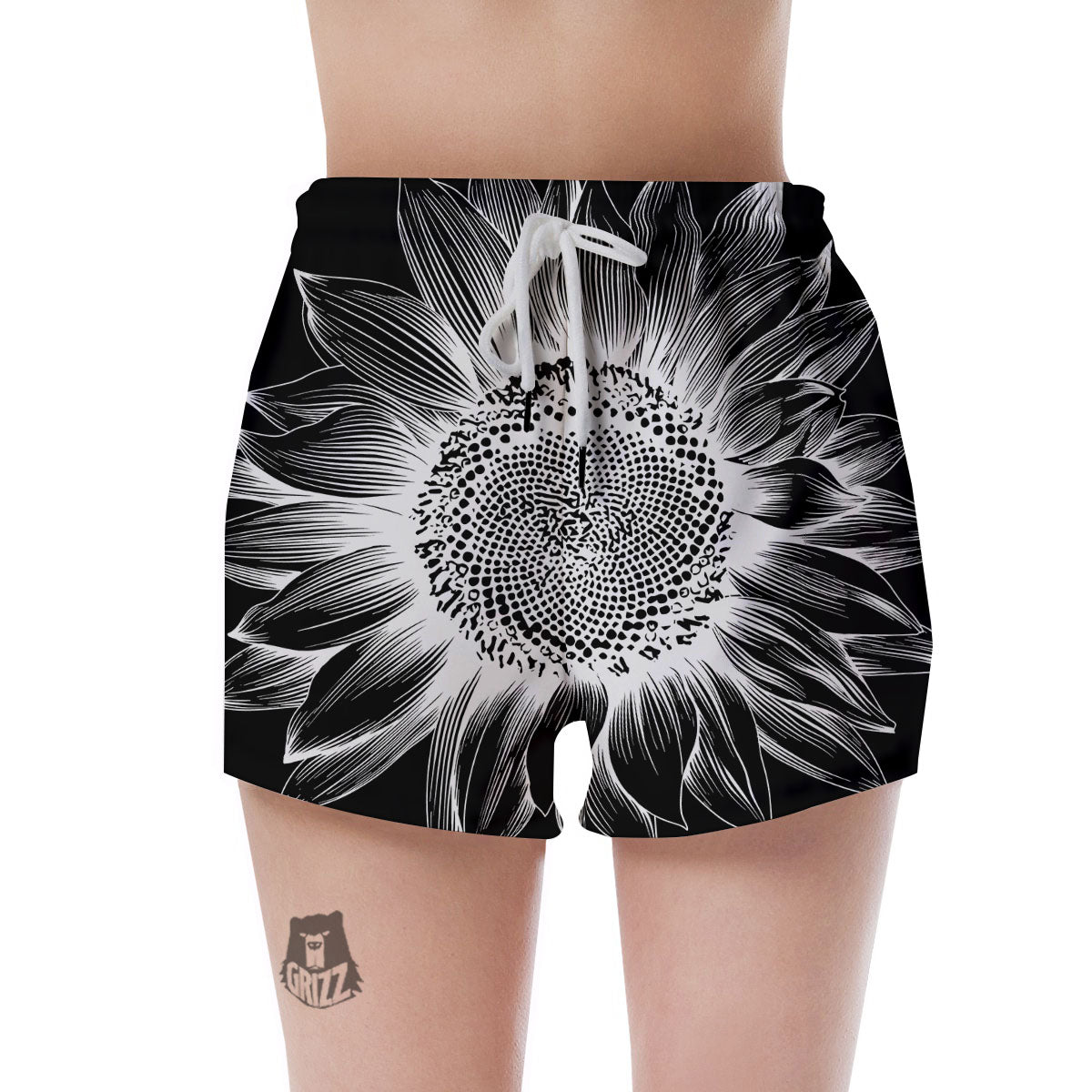 Vintage Sunflower White And Black Print Women's Shorts-grizzshop
