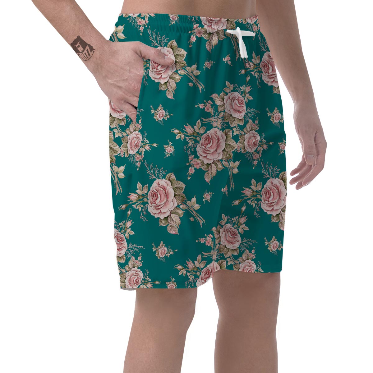 Vintage Watercolor Pink Rose Flower Print Men's Shorts-grizzshop