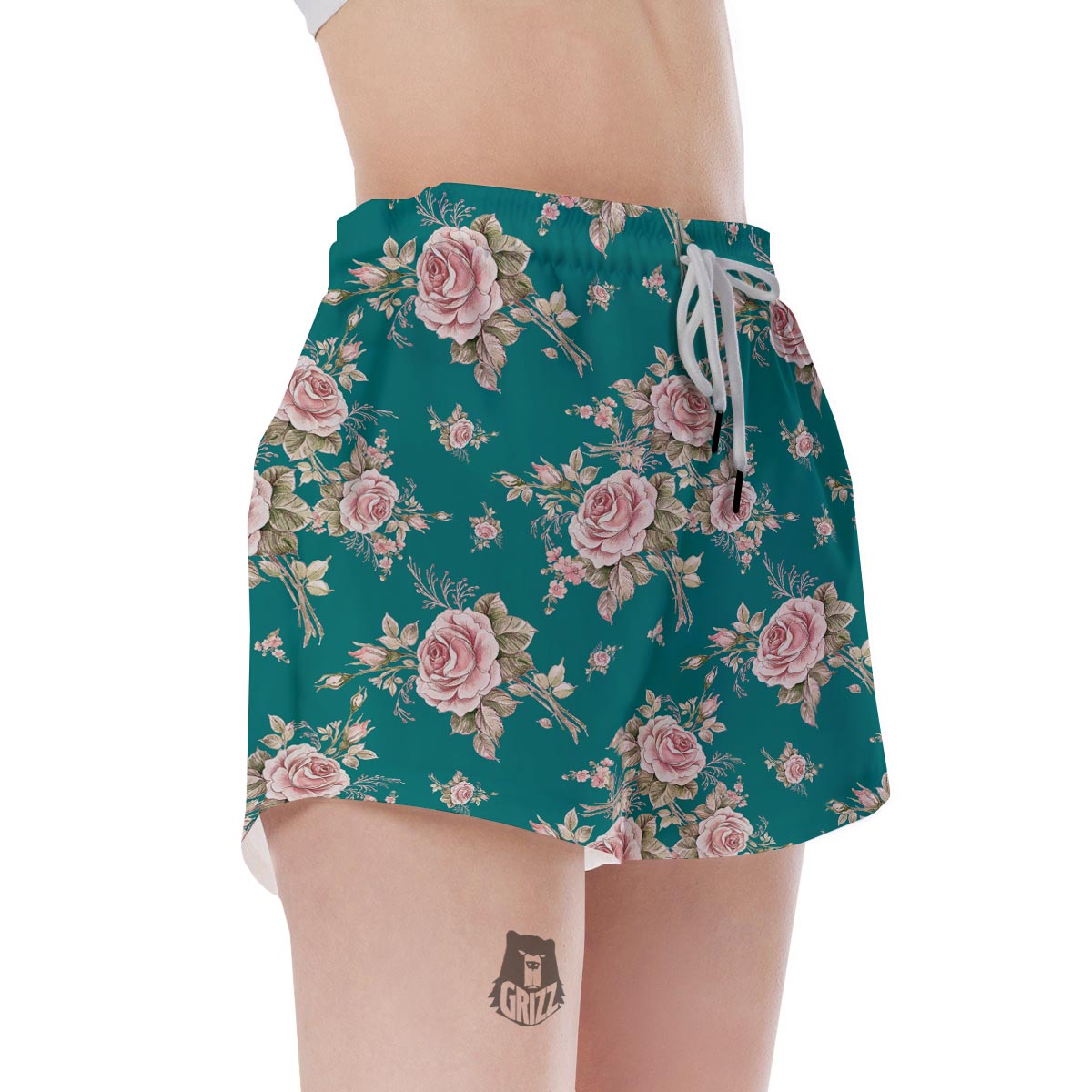 Vintage Watercolor Pink Rose Flower Print Women's Shorts-grizzshop